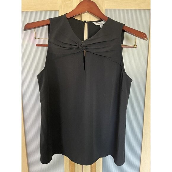 Tops - Coast Black Sleeveless Top Blouse Size 10 Front Bow Detail Side Slits Office